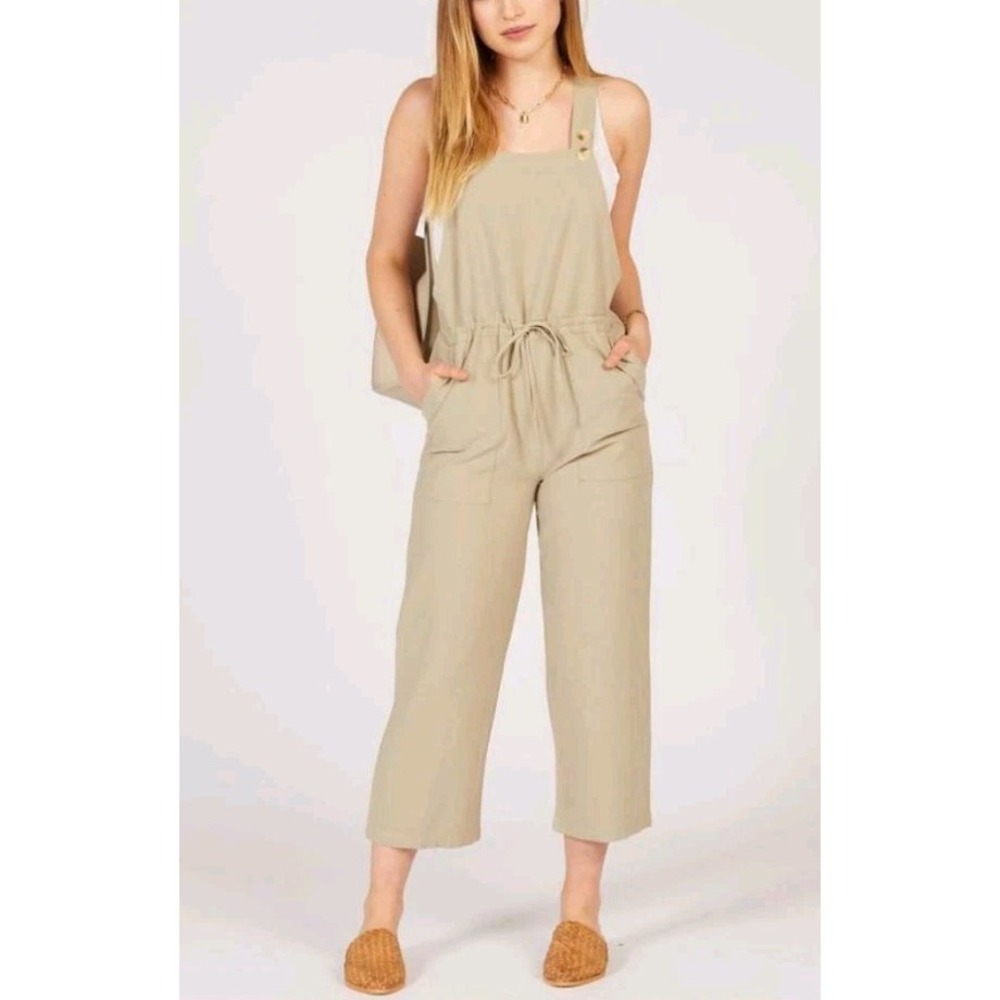 Rhythm Verona Jumpsuit Womens Large Moss Green Overalls Linen Blend Minimalist